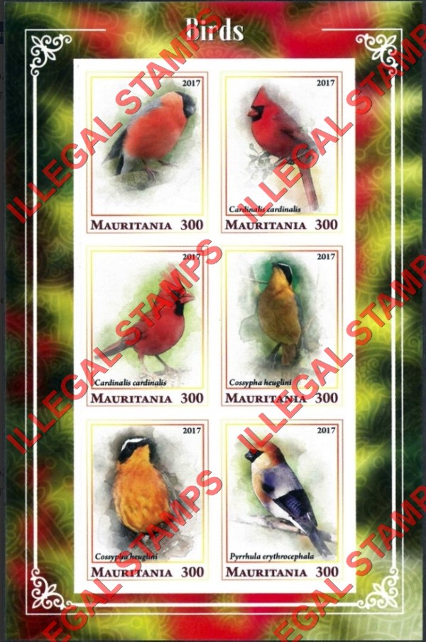 MAURITANIA 2017 Birds Counterfeit Illegal Stamp Souvenir Sheet of 6 (Sheet 2) MAURITANIA 2017 Birds Counterfeit Illegal Stamp Souvenir Sheet of 6 (Sheet 2)