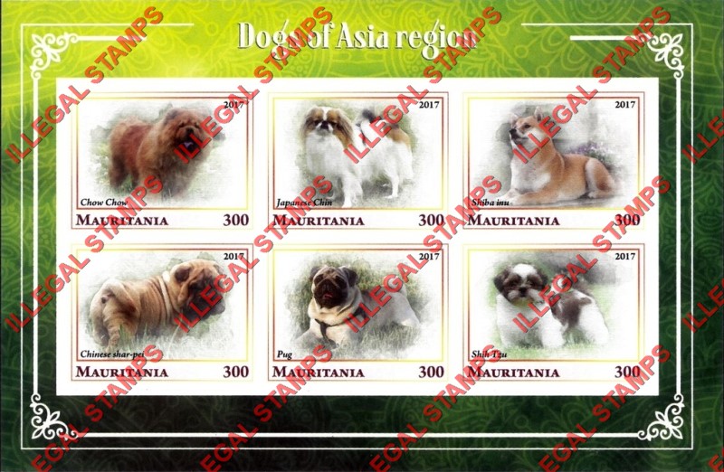 MAURITANIA 2017 Dogs of the Asia Region Counterfeit Illegal Stamp Souvenir Sheet of 6 (Sheet 1) MAURITANIA 2017 Dogs of the Asia Region Counterfeit Illegal Stamp Souvenir Sheet of 6 (Sheet 1)