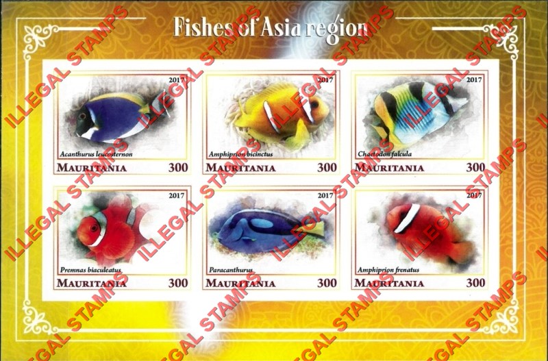 MAURITANIA 2017 Fish of the Asia Region Counterfeit Illegal Stamp Souvenir Sheet of 6 (Sheet 1) MAURITANIA 2017 Fish of the Asia Region Counterfeit Illegal Stamp Souvenir Sheet of 6 (Sheet 1)