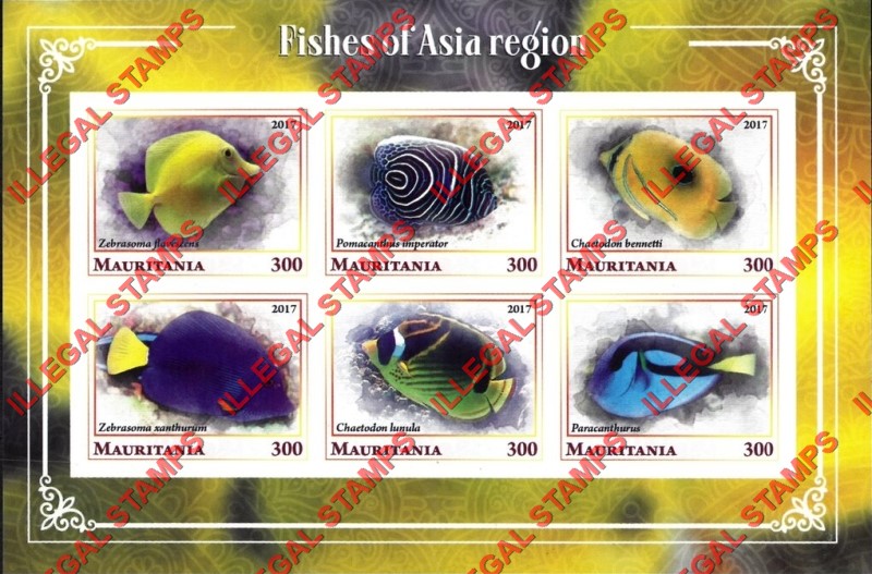 MAURITANIA 2017 Fish of the Asia Region Counterfeit Illegal Stamp Souvenir Sheet of 6 (Sheet 2) MAURITANIA 2017 Fish of the Asia Region Counterfeit Illegal Stamp Souvenir Sheet of 6 (Sheet 2)