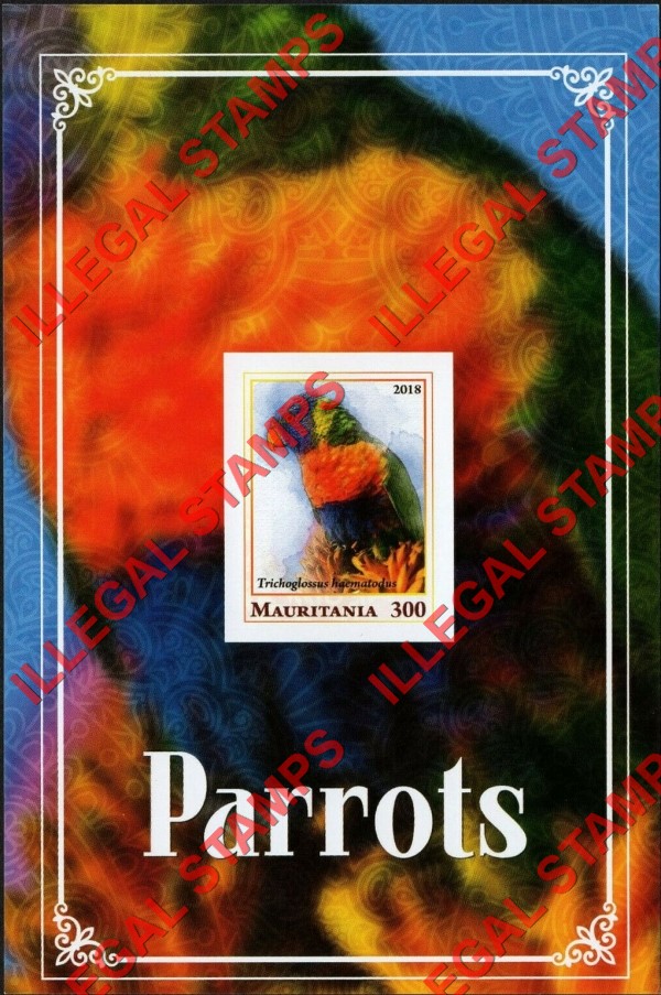 MAURITANIA 2018 Parrots Counterfeit Illegal Stamp Souvenir Sheet of 1 MAURITANIA 2018 Parrots Counterfeit Illegal Stamp Souvenir Sheet of 1