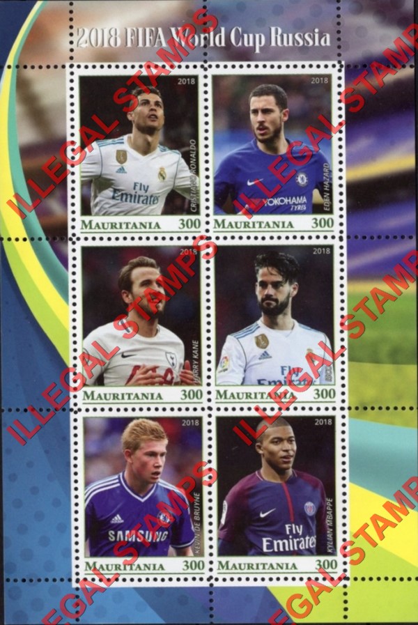 MAURITANIA 2018 FIFA World Cup soccer Players Counterfeit Illegal Stamp Souvenir Sheet of 6 (Sheet 2) MAURITANIA 2018 FIFA World Cup soccer Players Counterfeit Illegal Stamp Souvenir Sheet of 6 (Sheet 2)