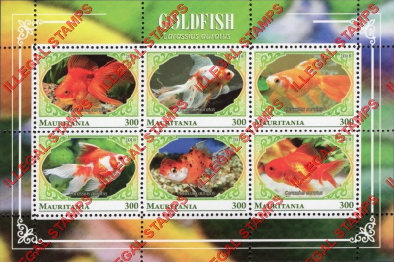 MAURITANIA 2018 Goldfish Counterfeit Illegal Stamp Souvenir Sheet of 6 (Sheet 2) MAURITANIA 2018 Goldfish Counterfeit Illegal Stamp Souvenir Sheet of 6 (Sheet 2)