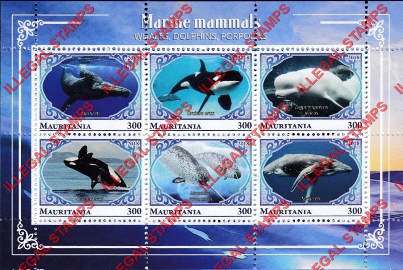 MAURITANIA 2018 Marine Mammals Whales Dolphins Porpoises Counterfeit Illegal Stamp Souvenir Sheet of 6 (Sheet 1) MAURITANIA 2018 Marine Mammals Whales Dolphins Porpoises Counterfeit Illegal Stamp Souvenir Sheet of 6 (Sheet 1)