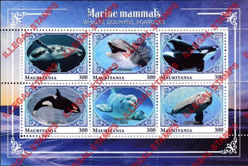 MAURITANIA 2018 Marine Mammals Whales Dolphins Porpoises Counterfeit Illegal Stamp Souvenir Sheet of 6 (Sheet 2) MAURITANIA 2018 Marine Mammals Whales Dolphins Porpoises Counterfeit Illegal Stamp Souvenir Sheet of 6 (Sheet 2)