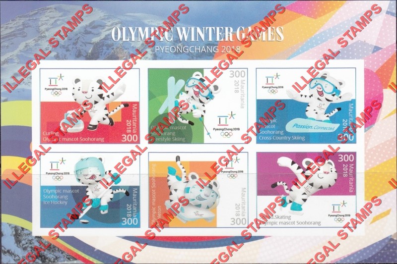 MAURITANIA 2018 Olympic Winter Games in PyeongChang Counterfeit Illegal Stamp Souvenir Sheet of 6 (Sheet 1) MAURITANIA 2018 Olympic Winter Games in PyeongChang Counterfeit Illegal Stamp Souvenir Sheet of 6 (Sheet 1)
