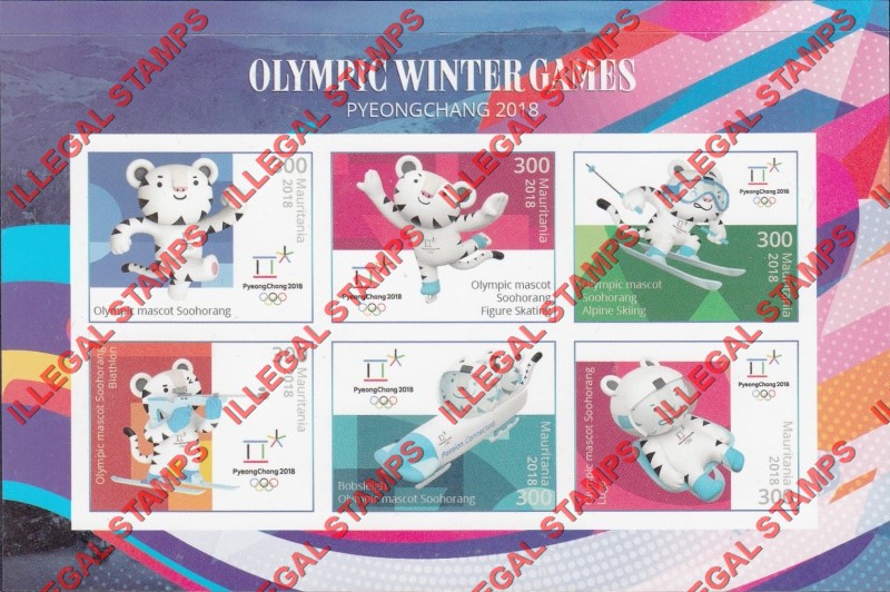 MAURITANIA 2018 Olympic Winter Games in PyeongChang Counterfeit Illegal Stamp Souvenir Sheet of 6 (Sheet 2) MAURITANIA 2018 Olympic Winter Games in PyeongChang Counterfeit Illegal Stamp Souvenir Sheet of 6 (Sheet 2)
