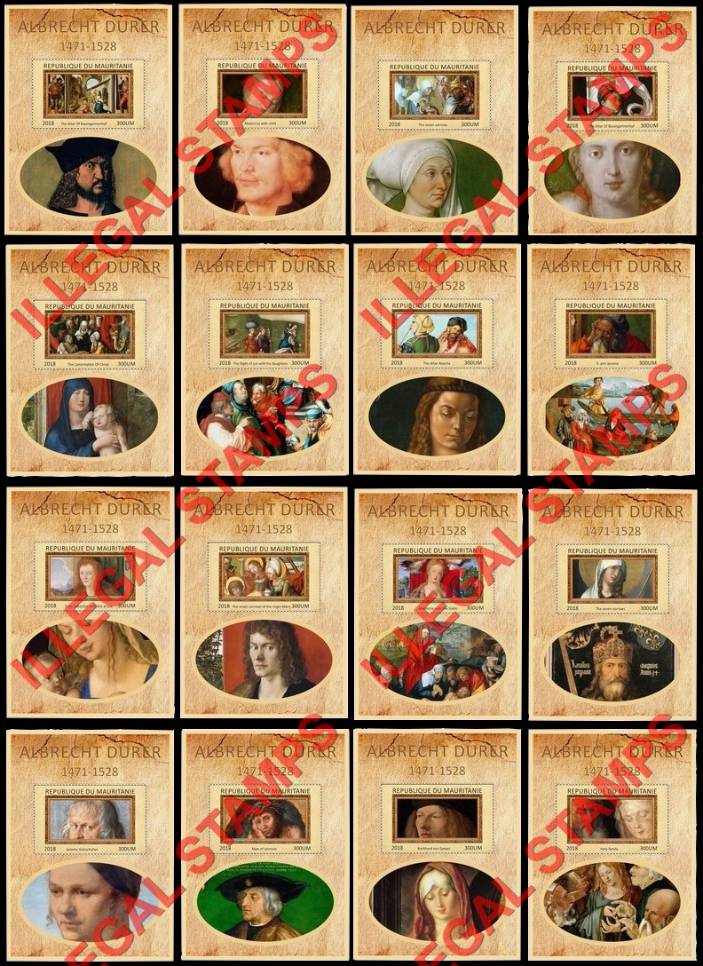 MAURITANIA 2018 Paintings by Albrecht Durer Illegal Stamp Souvenir Sheets of 1 MAURITANIA 2018 Paintings by Albrecht Durer Illegal Stamp Souvenir Sheets of 1