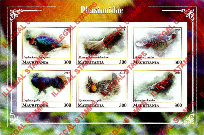MAURITANIA 2018 Pheasants Birds Counterfeit Illegal Stamp Souvenir Sheet of 6 (Sheet 1) MAURITANIA 2018 Pheasants Birds Counterfeit Illegal Stamp Souvenir Sheet of 6 (Sheet 1)
