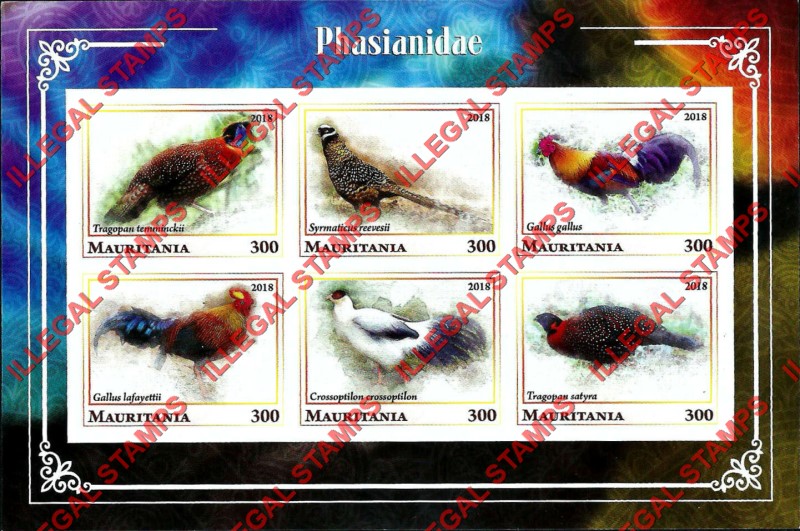 MAURITANIA 2018 Pheasants Birds Counterfeit Illegal Stamp Souvenir Sheet of 6 (Sheet 2) MAURITANIA 2018 Pheasants Birds Counterfeit Illegal Stamp Souvenir Sheet of 6 (Sheet 2)