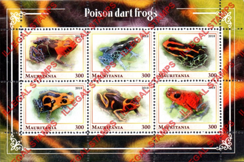 MAURITANIA 2018 Poison Dart Frogs Counterfeit Illegal Stamp Souvenir Sheet of 6 MAURITANIA 2018 Poison Dart Frogs Counterfeit Illegal Stamp Souvenir Sheet of 6