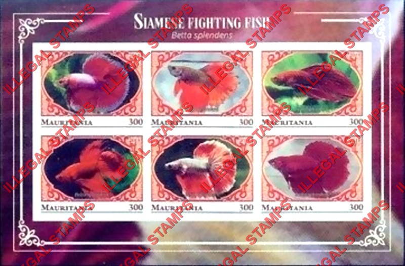 MAURITANIA 2018 Siamese Fighting Fish Counterfeit Illegal Stamp Souvenir Sheet of 6 (Sheet 1) MAURITANIA 2018 Siamese Fighting Fish Counterfeit Illegal Stamp Souvenir Sheet of 6 (Sheet 1)