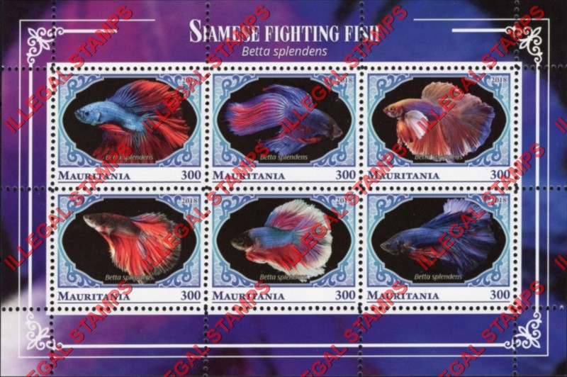 MAURITANIA 2018 Siamese Fighting Fish Counterfeit Illegal Stamp Souvenir Sheet of 6 (Sheet 2) MAURITANIA 2018 Siamese Fighting Fish Counterfeit Illegal Stamp Souvenir Sheet of 6 (Sheet 2)