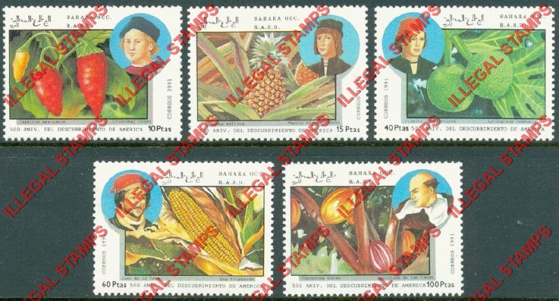 Sahara Occ. RASD 1991 Christopher Columbus Discovery of America Counterfeit Illegal Stamp Set of 5 Sahara Occ. RASD 1991 Christopher Columbus Discovery of America Counterfeit Illegal Stamp Set of 5