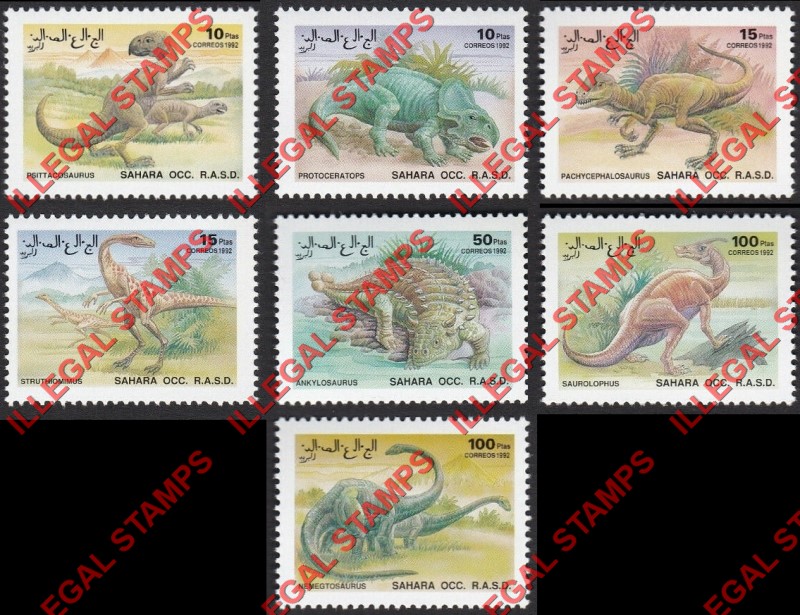 Sahara Occ. RASD 1992 Dinosaurs Counterfeit Illegal Stamp Set of 7 Sahara Occ. RASD 1992 Dinosaurs Counterfeit Illegal Stamp Set of 7