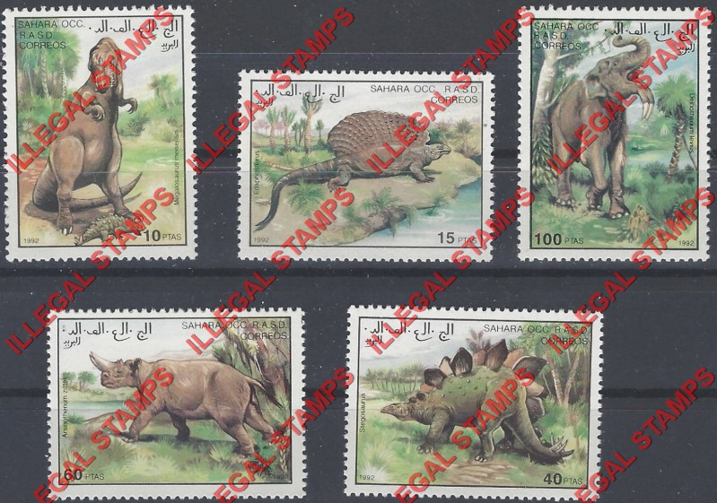 Sahara Occ. RASD 1992 Dinosaurs (different) Counterfeit Illegal Stamp Set of 5 Sahara Occ. RASD 1992 Dinosaurs (different) Counterfeit Illegal Stamp Set of 5