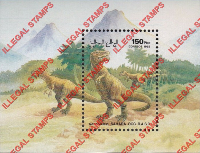 Sahara Occ. RASD 1992 Dinosaurs Counterfeit Illegal Stamp Souvenir Sheet of 1 Sahara Occ. RASD 1992 Dinosaurs Counterfeit Illegal Stamp Souvenir Sheet of 1