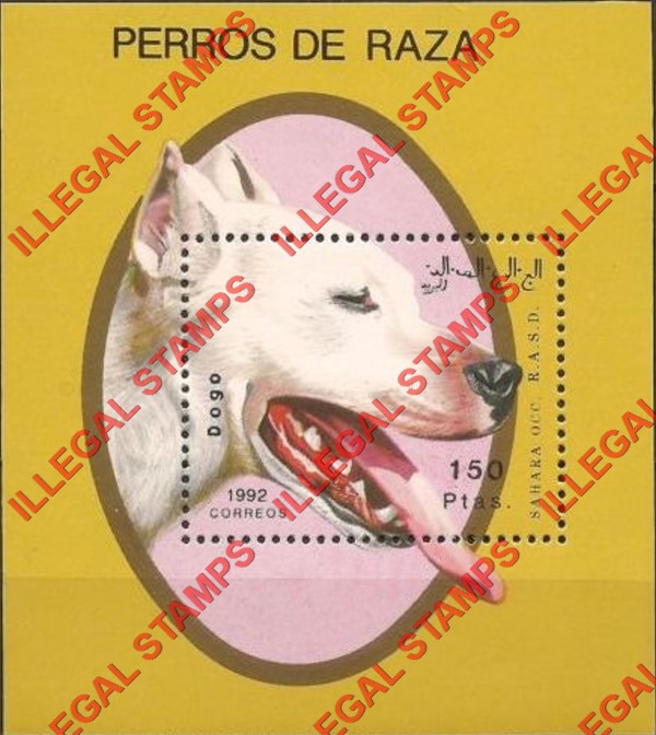 Sahara Occ. RASD 1992 Dogs Counterfeit Illegal Stamp Souvenir Sheet of 1 Sahara Occ. RASD 1992 Dogs Counterfeit Illegal Stamp Souvenir Sheet of 1