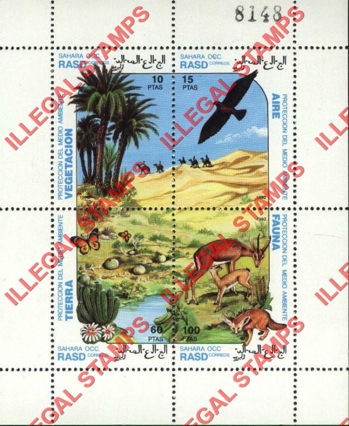 Sahara Occ. RASD 1992 Environmental Protection Counterfeit Illegal Stamp Souvenir Sheet of 4 Sahara Occ. RASD 1992 Environmental Protection Counterfeit Illegal Stamp Souvenir Sheet of 4