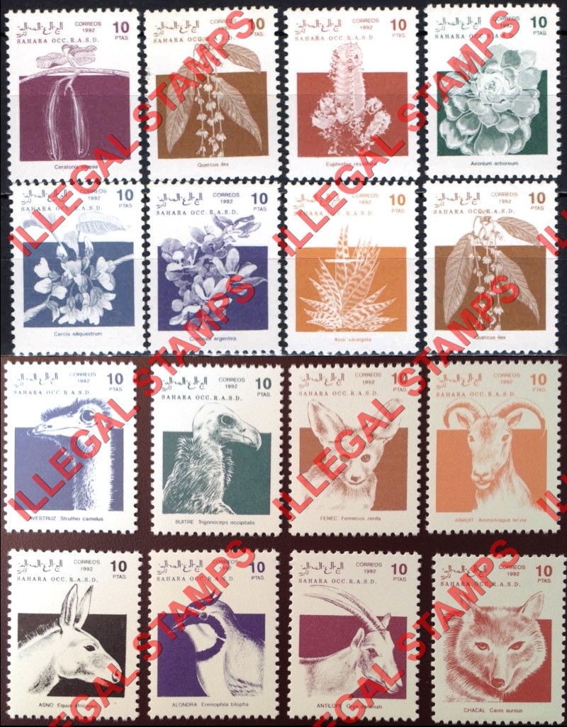 Sahara Occ. RASD 1992 Flora and Fauna Counterfeit Illegal Stamp Set of 16 Sahara Occ. RASD 1992 Flora and Fauna Counterfeit Illegal Stamp Set of 16