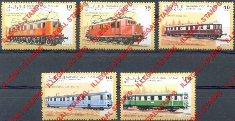 Sahara Occ. RASD 1992 Metro Diesel and Electric Train Passenger Cars Counterfeit Illegal Stamp Set of 5 Sahara Occ. RASD 1992 Metro Diesel and Electric Train Passenger Cars Counterfeit Illegal Stamp Set of 5