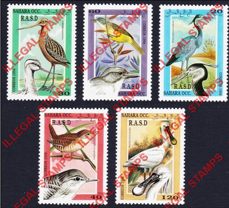 Sahara Occ. RASD 1994 Birds Counterfeit Illegal Stamp Set of 5 Sahara Occ. RASD 1994 Birds Counterfeit Illegal Stamp Set of 5