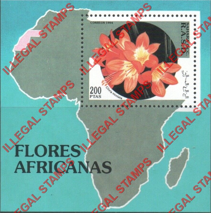 Sahara Occ. RASD 1994 Flowers Counterfeit Illegal Stamp Souvenir Sheet of 1 Sahara Occ. RASD 1994 Flowers Counterfeit Illegal Stamp Souvenir Sheet of 1