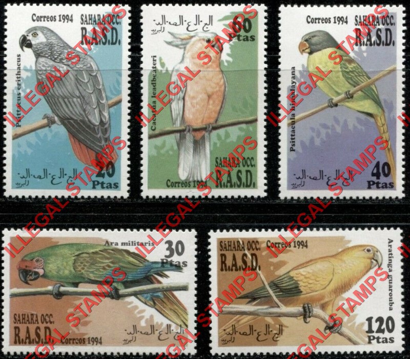 Sahara Occ. RASD 1994 Parrots Counterfeit Illegal Stamp Set of 5 Sahara Occ. RASD 1994 Parrots Counterfeit Illegal Stamp Set of 5