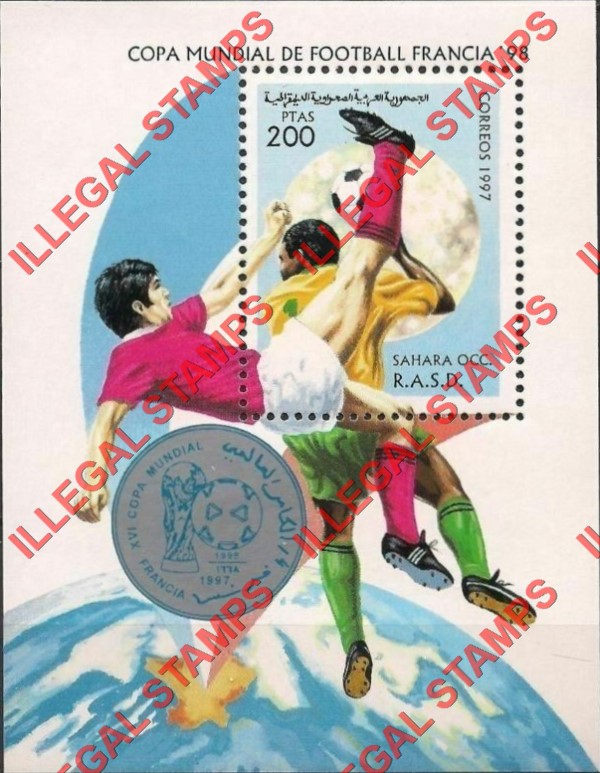 Sahara Occ. RASD 1997 Football Soccer Francia 1998 Counterfeit Illegal Stamp Souvenir Sheet of 1 Sahara Occ. RASD 1997 Football Soccer Francia 1998 Counterfeit Illegal Stamp Souvenir Sheet of 1