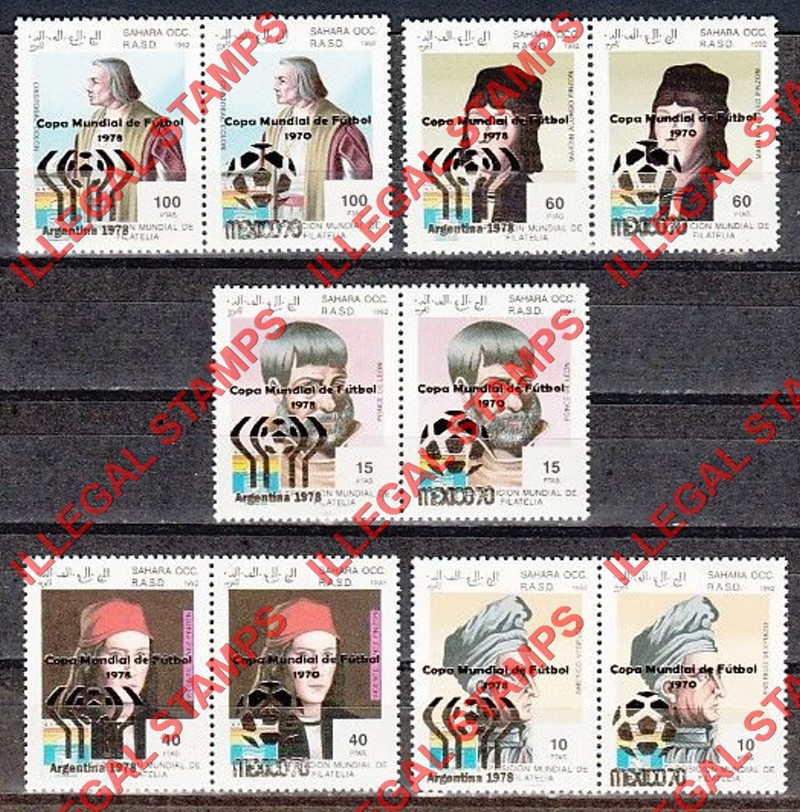 Sahara Occ. RASD 2007 The 1992 Explorers Counterfeit Illegal Stamp Set of 5 Overprinted for World Cup Soccer Sahara Occ. RASD 2007 The 1992 Explorers Counterfeit Illegal Stamp Set of 5 Overprinted for World Cup Soccer