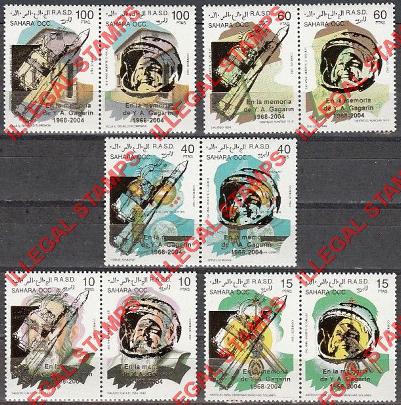 Sahara Occ. RASD 2007 The 1992 Galileo Astronomy Counterfeit Illegal Stamp Set of 5 Overprinted for Yuri Gagarin Sahara Occ. RASD 2007 The 1992 Galileo Astronomy Counterfeit Illegal Stamp Set of 5 Overprinted for Yuri Gagarin