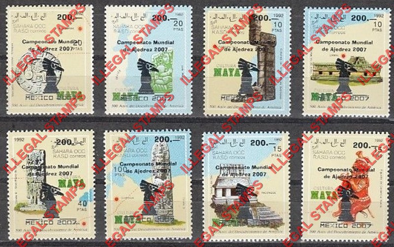 Sahara Occ. RASD 2007 The 1992 Maya Culture Counterfeit Illegal Stamp Set of 8 Overprinted for Chess Sahara Occ. RASD 2007 The 1992 Maya Culture Counterfeit Illegal Stamp Set of 8 Overprinted for Chess