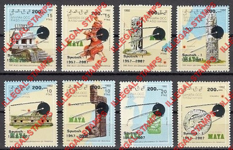 Sahara Occ. RASD 2007 The 1992 Maya Culture Counterfeit Illegal Stamp Set of 8 Overprinted for Sputnik I Sahara Occ. RASD 2007 The 1992 Maya Culture Counterfeit Illegal Stamp Set of 8 Overprinted for Sputnik I