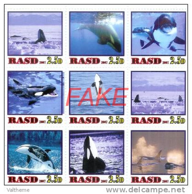 Sahara Republic 2007 RASD Whales Cinderella souvenir sheet of 9 Sahara Republic 2007 RASD Whales Cinderella souvenir sheet of 9