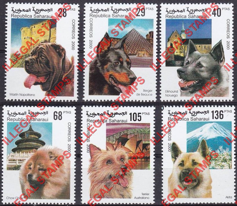 Republica Saharaui 2000 Dogs Counterfeit Illegal Stamp Set of 6 Republica Saharaui 2000 Dogs Counterfeit Illegal Stamp Set of 6