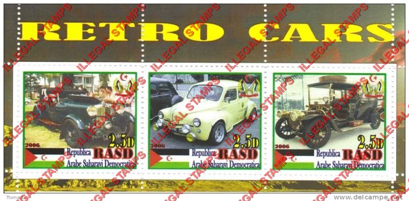 Republica Saharaui 2006 Retro Cars Counterfeit Illegal Stamp Souvenir Sheet of 3 Republica Saharaui 2006 Retro Cars Counterfeit Illegal Stamp Souvenir Sheet of 3