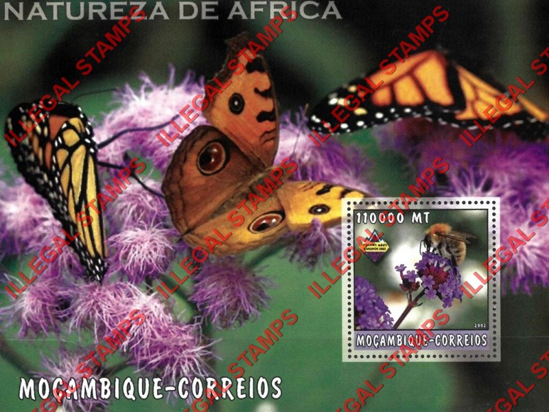 Mozambique 2002 Nature of Africa Bees Butterflies Counterfeit Illegal Stamp Souvenir Sheet of 1 Mozambique 2002 Nature of Africa Bees Butterflies Counterfeit Illegal Stamp Souvenir Sheet of 1