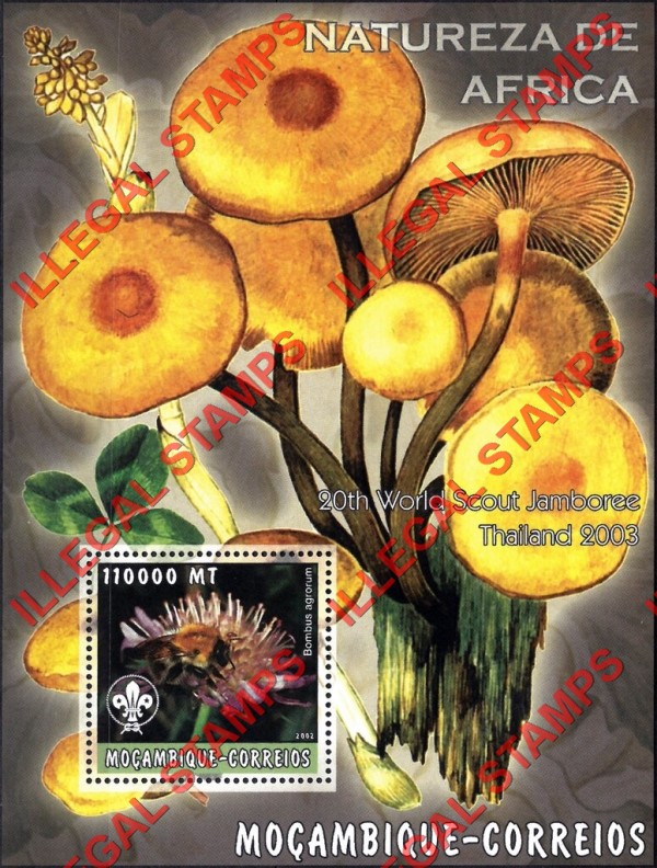 Mozambique 2002 Nature of Africa Bees Mushrooms Counterfeit Illegal Stamp Souvenir Sheet of 1 Mozambique 2002 Nature of Africa Bees Mushrooms Counterfeit Illegal Stamp Souvenir Sheet of 1