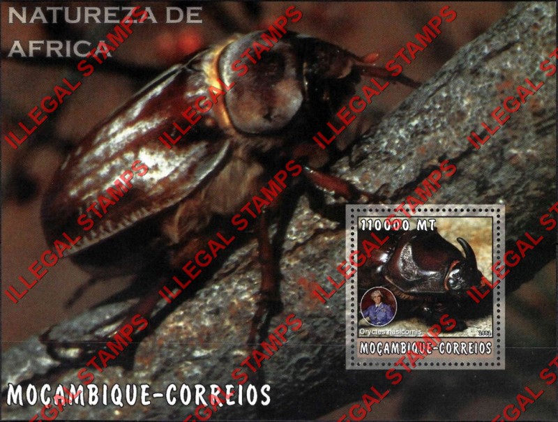 Mozambique 2002 Nature of Africa Beetles Counterfeit Illegal Stamp Souvenir Sheet of 1 Mozambique 2002 Nature of Africa Beetles Counterfeit Illegal Stamp Souvenir Sheet of 1