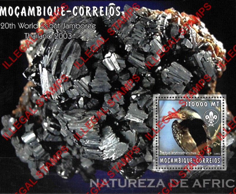 Mozambique 2002 Nature of Africa Bird Minerals Counterfeit Illegal Stamp Souvenir Sheet of 1 Mozambique 2002 Nature of Africa Bird Minerals Counterfeit Illegal Stamp Souvenir Sheet of 1