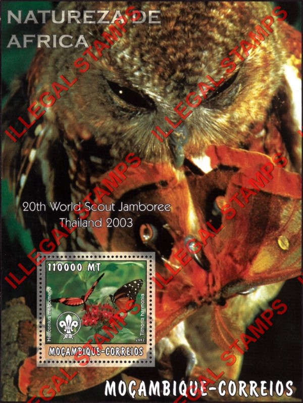 Mozambique 2002 Nature of Africa Butterflies Bird of Prey Counterfeit Illegal Stamp Souvenir Sheet of 1 Mozambique 2002 Nature of Africa Butterflies Bird of Prey Counterfeit Illegal Stamp Souvenir Sheet of 1