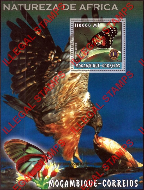 Mozambique 2002 Nature of Africa Butterflies Eagle Counterfeit Illegal Stamp Souvenir Sheet of 1 Mozambique 2002 Nature of Africa Butterflies Eagle Counterfeit Illegal Stamp Souvenir Sheet of 1
