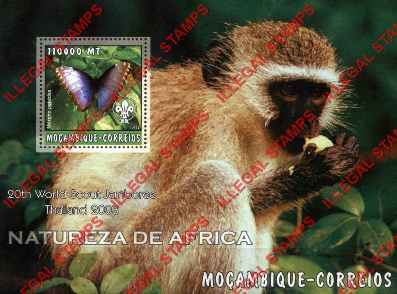 Mozambique 2002 Nature of Africa Butterflies Monkey Counterfeit Illegal Stamp Souvenir Sheet of 1 Mozambique 2002 Nature of Africa Butterflies Monkey Counterfeit Illegal Stamp Souvenir Sheet of 1