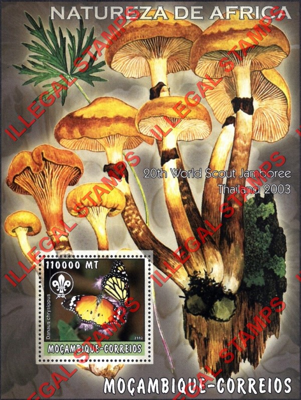Mozambique 2002 Nature of Africa Butterflies Mushrooms Counterfeit Illegal Stamp Souvenir Sheet of 1 Mozambique 2002 Nature of Africa Butterflies Mushrooms Counterfeit Illegal Stamp Souvenir Sheet of 1