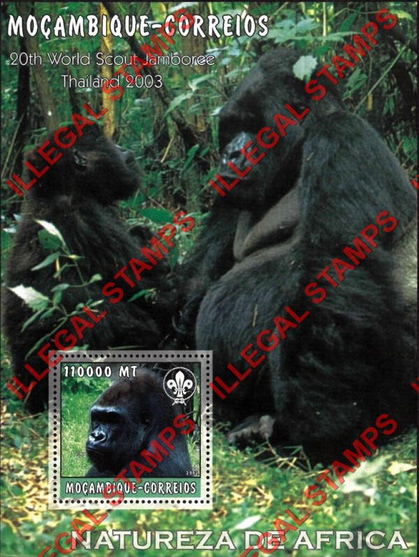 Mozambique 2002 Nature of Africa Gorillas Counterfeit Illegal Stamp Souvenir Sheet of 1 Mozambique 2002 Nature of Africa Gorillas Counterfeit Illegal Stamp Souvenir Sheet of 1