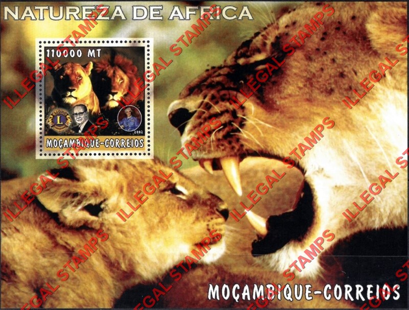 Mozambique 2002 Nature of Africa Lions Counterfeit Illegal Stamp Souvenir Sheet of 1 Mozambique 2002 Nature of Africa Lions Counterfeit Illegal Stamp Souvenir Sheet of 1