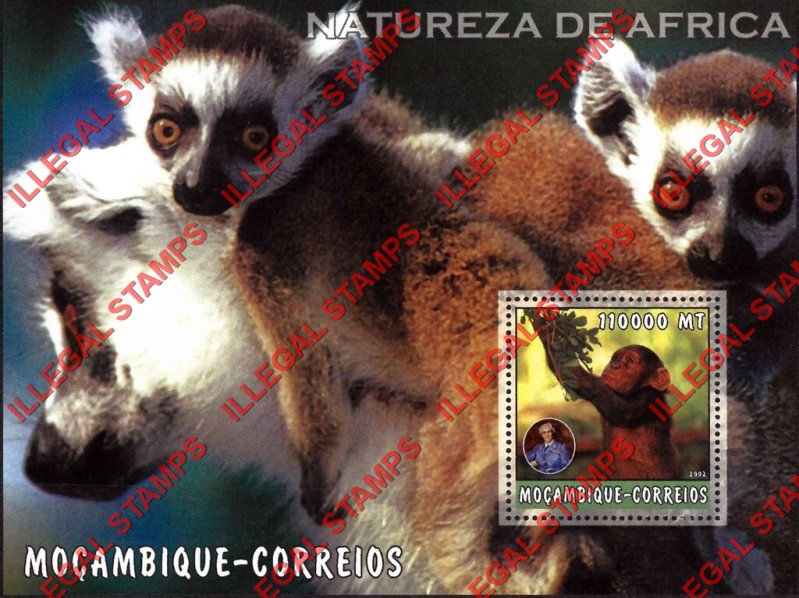 Mozambique 2002 Nature of Africa Monkey Lemurs Counterfeit Illegal Stamp Souvenir Sheet of 1 Mozambique 2002 Nature of Africa Monkey Lemurs Counterfeit Illegal Stamp Souvenir Sheet of 1