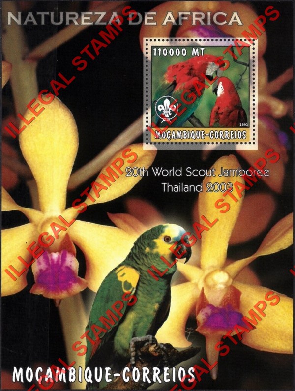 Mozambique 2002 Nature of Africa Parrots Orchids Counterfeit Illegal Stamp Souvenir Sheet of 1 Mozambique 2002 Nature of Africa Parrots Orchids Counterfeit Illegal Stamp Souvenir Sheet of 1