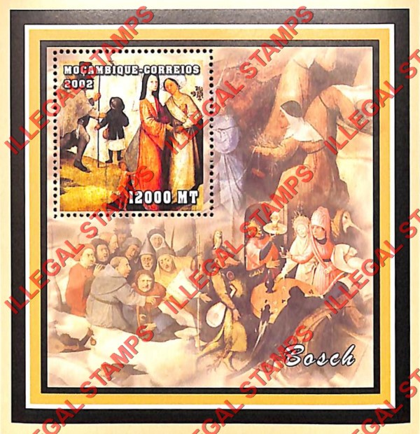 Mozambique 2002 Paintings by Bosch Counterfeit Illegal Stamp Souvenir Sheet of 1 Mozambique 2002 Paintings by Bosch Counterfeit Illegal Stamp Souvenir Sheet of 1