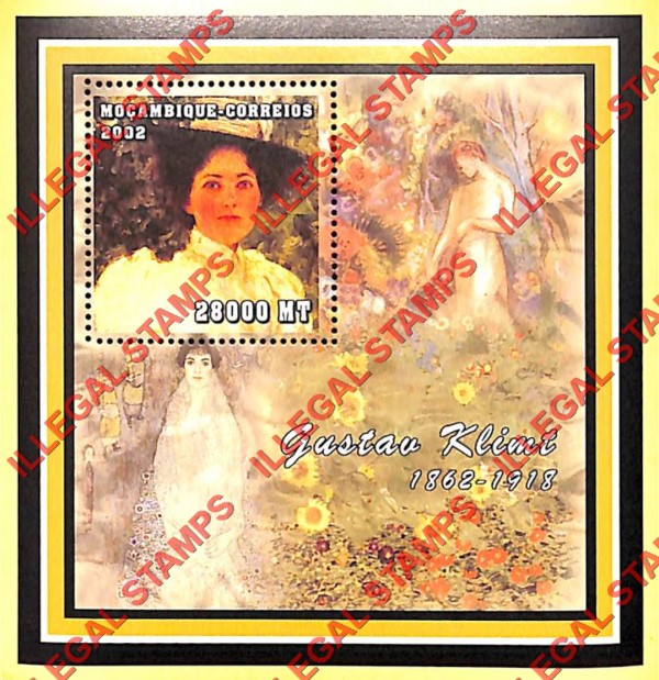 Mozambique 2002 Paintings by Gustav Klimt Counterfeit Illegal Stamp Souvenir Sheet of 1 Mozambique 2002 Paintings by Gustav Klimt Counterfeit Illegal Stamp Souvenir Sheet of 1
